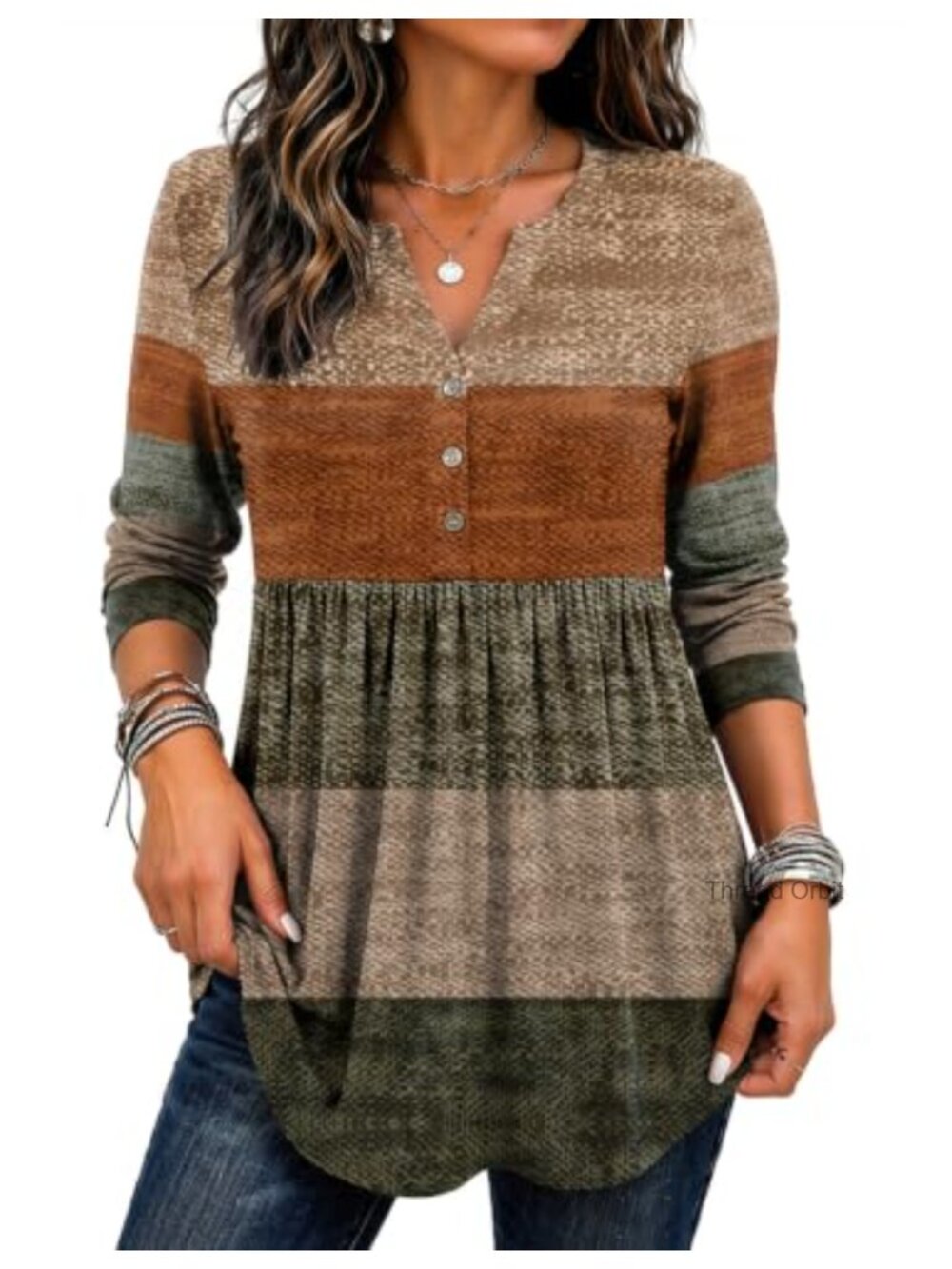 Zeagoo Women's Long Sleeve Henley V-Neck Pleated Boho Tunic Blouse